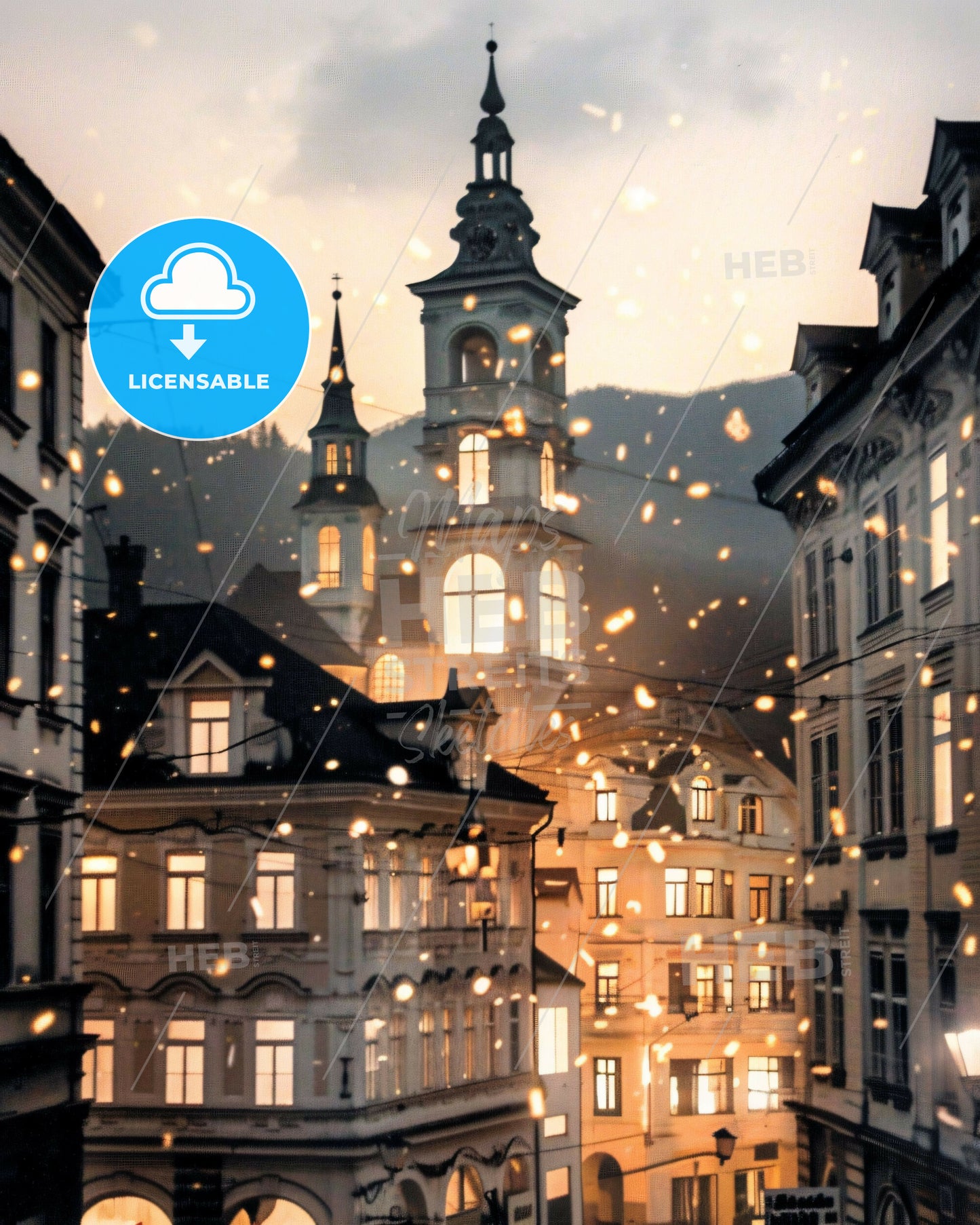 Villach Skyline Art: Iconic Silhouette Poster - A building with a tower and many windows