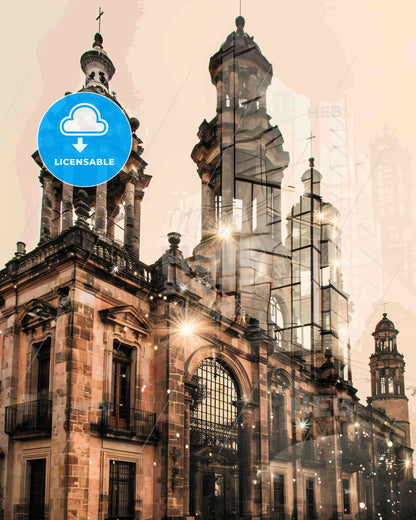 Villahermosa Cityscape: Enchanting Lights and City Icons - A building with a large tower