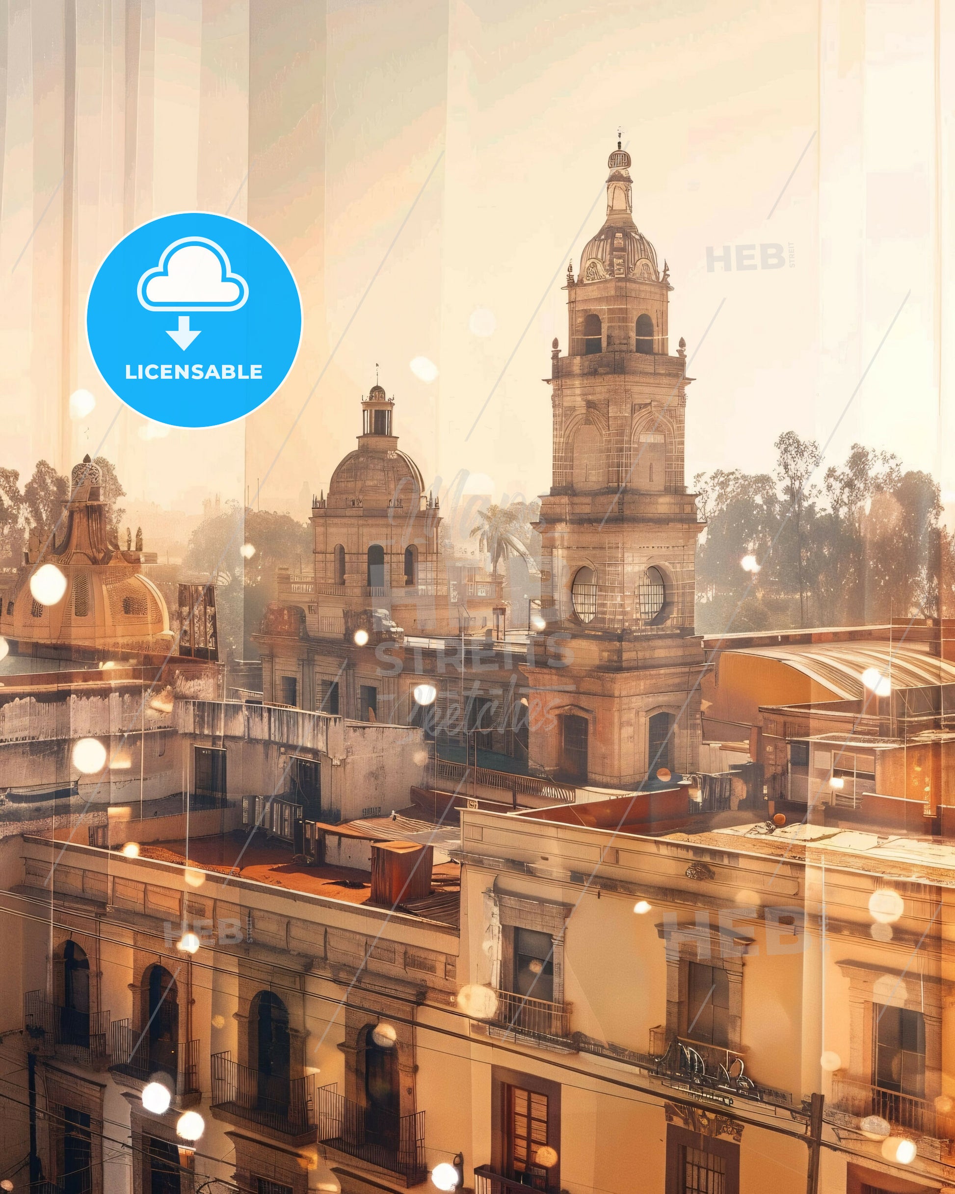 Villahermosa: City and Architecture Art Poster - A building with a tower