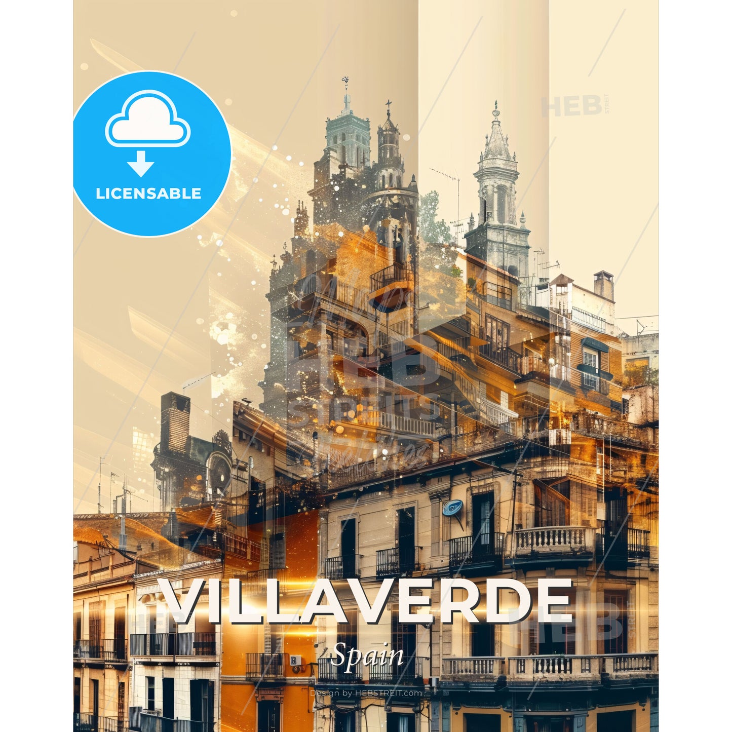 Villaverde Skyline Composite Art Poster - A building with many balconies - Square format print template