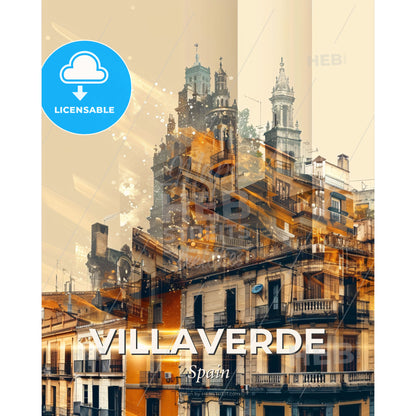 Villaverde Skyline Composite Art Poster - A building with many balconies - Square format print template