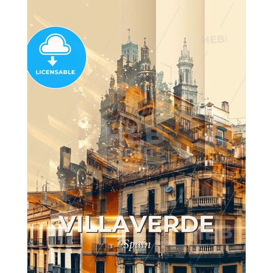 Villaverde Skyline Composite Art Poster - A building with many balconies - Square format print template