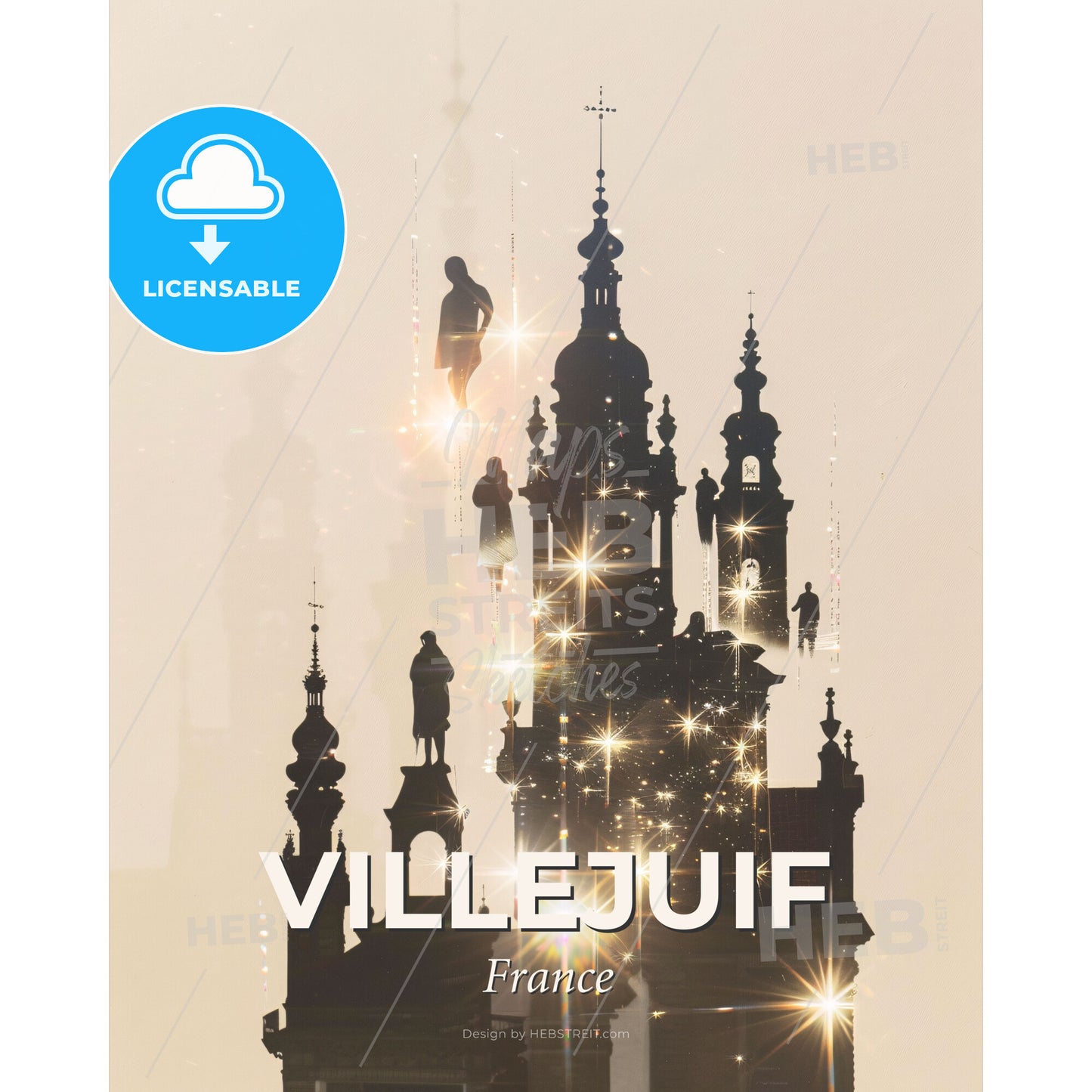 Villejuif Skyline Double Exposure Art Poster - A silhouette of a building with a person jumping off the top - Square format print template