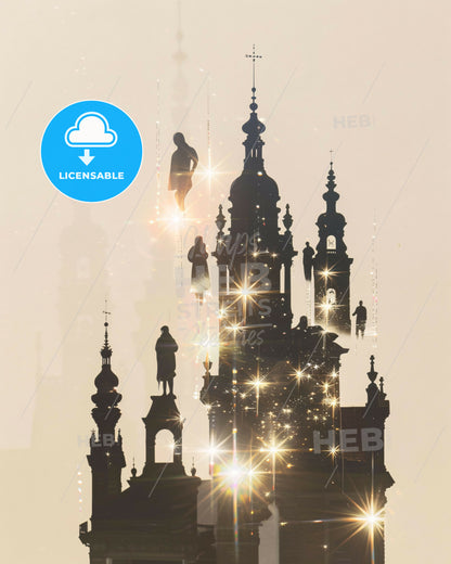 Villejuif Skyline Double Exposure Art Poster - A silhouette of a building with a person jumping off the top