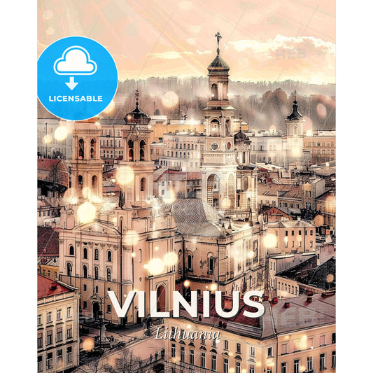 Vilnius Skyline Double Exposure Cityscape Art - A city with many buildings - Square format print template