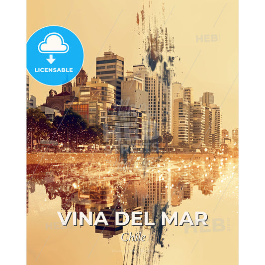Vina del Mar Skyline, Double Exposure Composite Art - A city skyline with water reflection - Square format print template