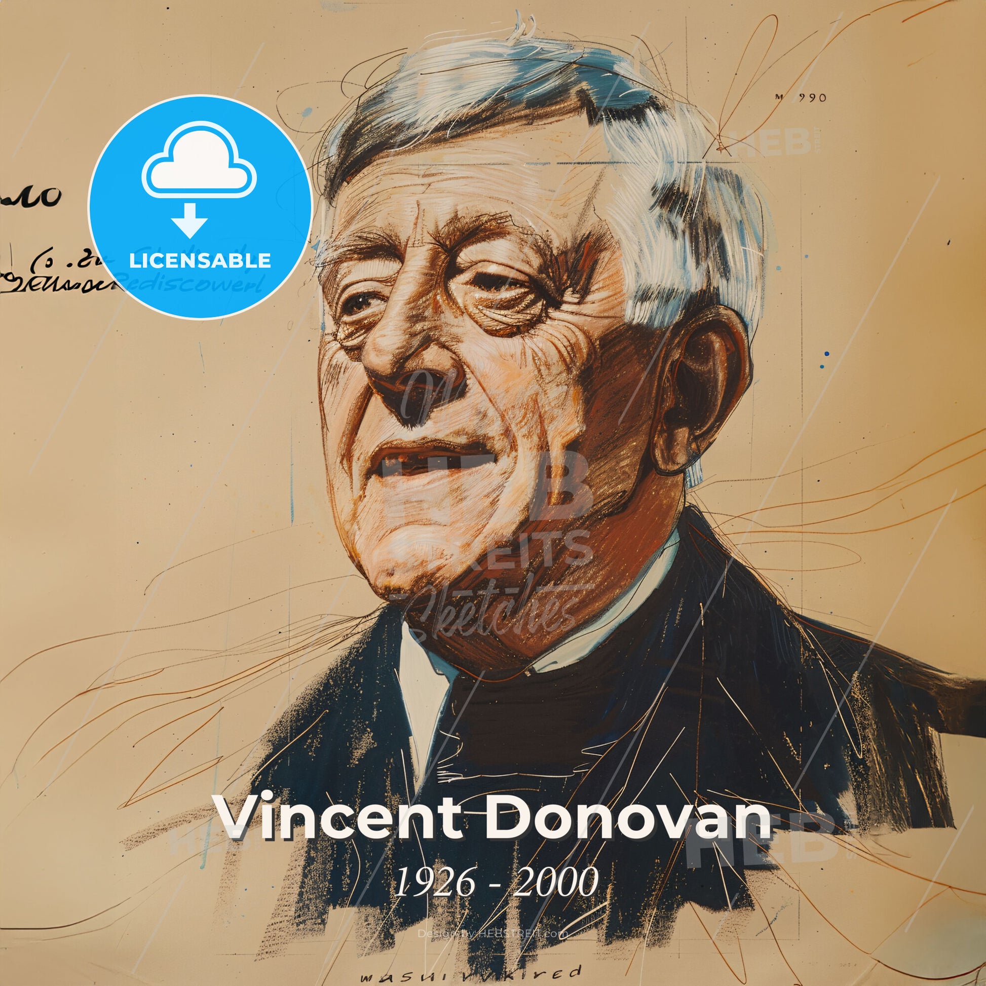 Vincent Donovan, 1926 - 2000, American missionary - A Drawing Of A Man Print Template