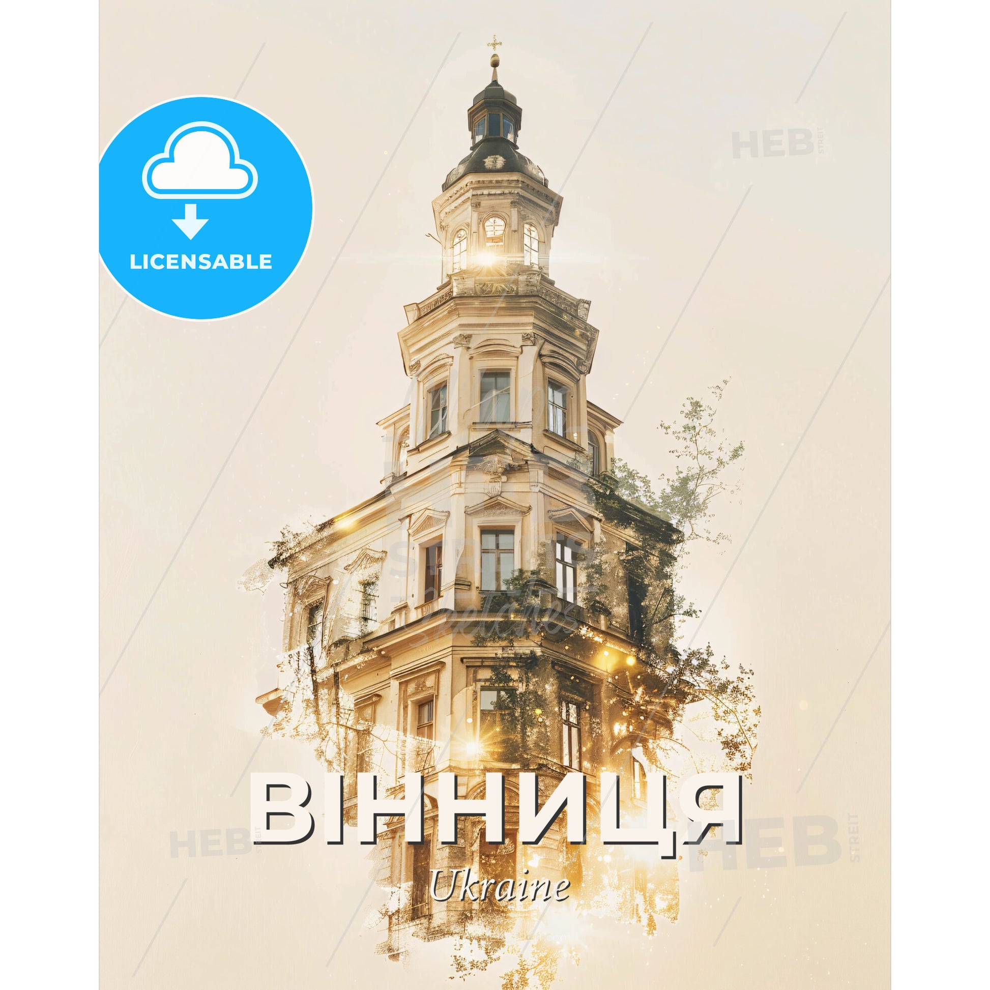 Vinnytsia: City of Light and History - A building with a tower - Square format print template