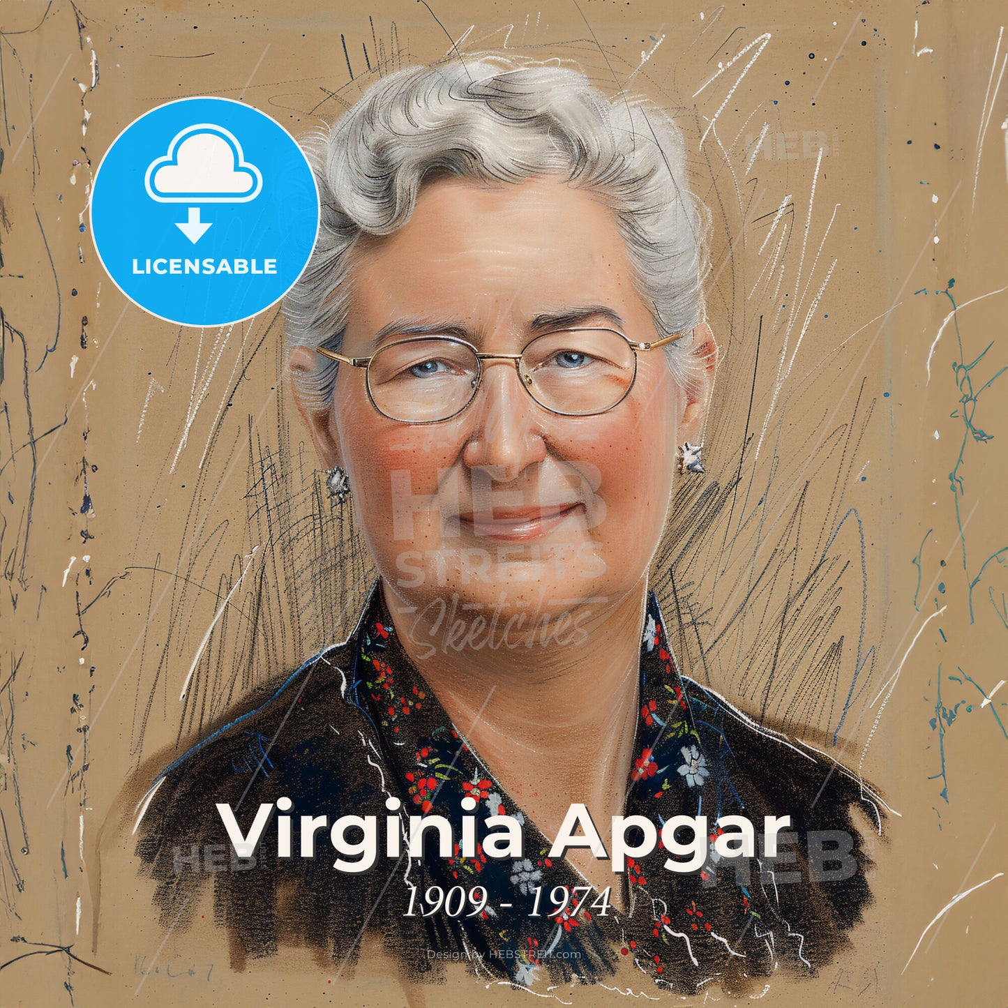 Virginia Apgar, 1909 - 1974, American obstetrical anesthetist - A Woman With Glasses And A Floral Shirt Print Template
