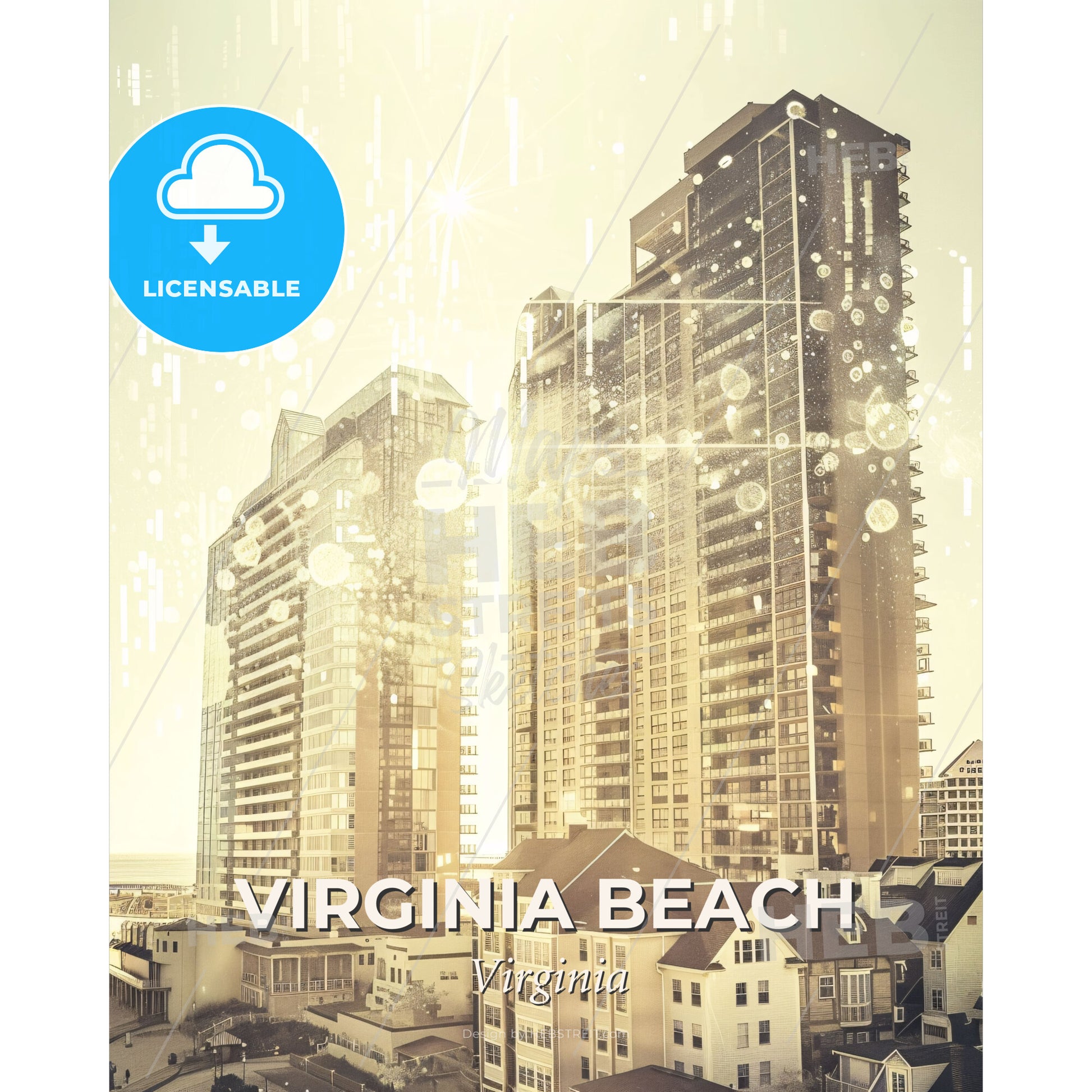 Virginia Beach Skyline: Daydream in Double Exposure - A group of tall buildings - Square format print template