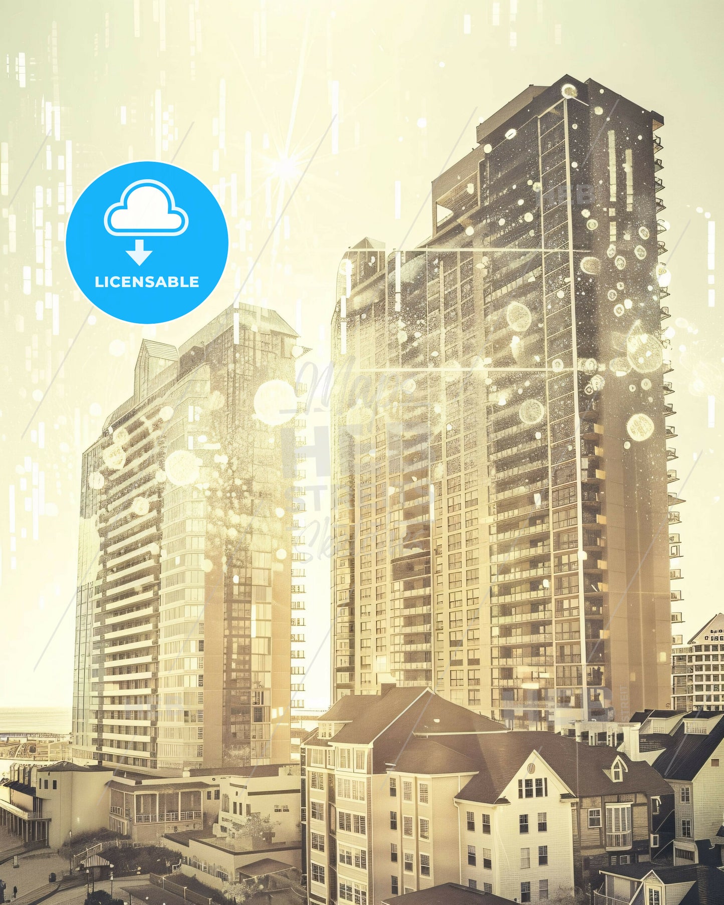 Virginia Beach Skyline: Daydream in Double Exposure - A group of tall buildings