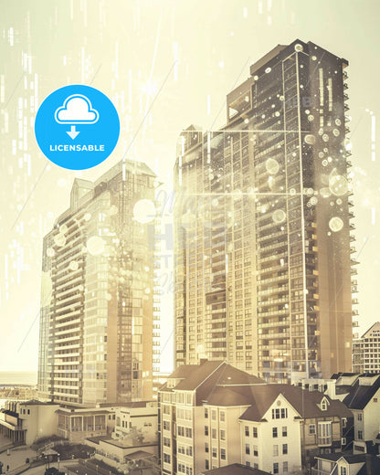 Virginia Beach Skyline: Daydream in Double Exposure - A group of tall buildings