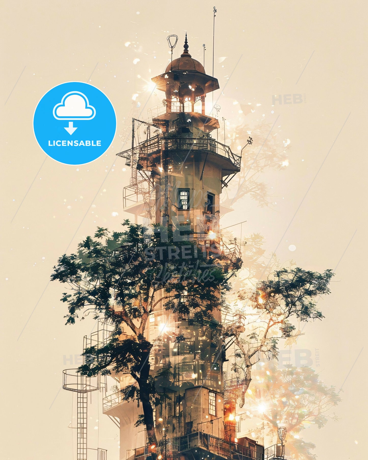 Visakhapatnam Skyline Double Exposure Art - A tower with a tree