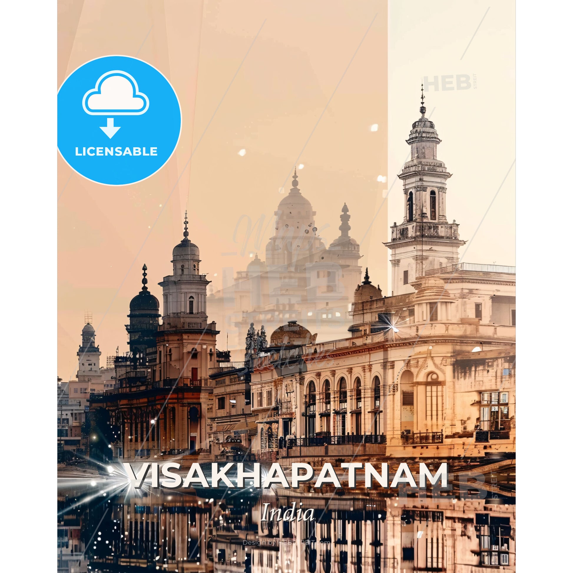 Visakhapatnam Skyline Double Exposure Metropolis Art Print - A city with a river and a building - Square format print template