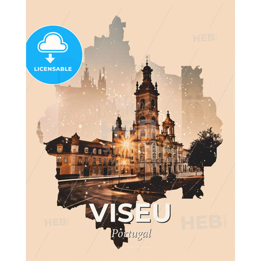 Viseu Skyline Canvas Wall Art - A city with a building and a street - Square format print template