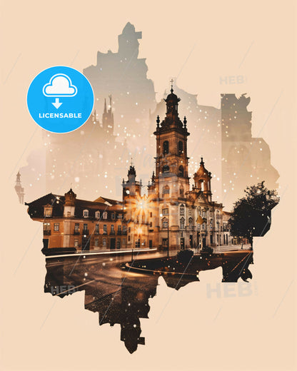 Viseu Skyline Canvas Wall Art - A city with a building and a street