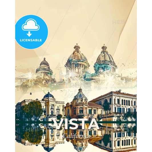 Vista City Skyline Double Exposure Art Poster - A building next to a body of water - Square format print template