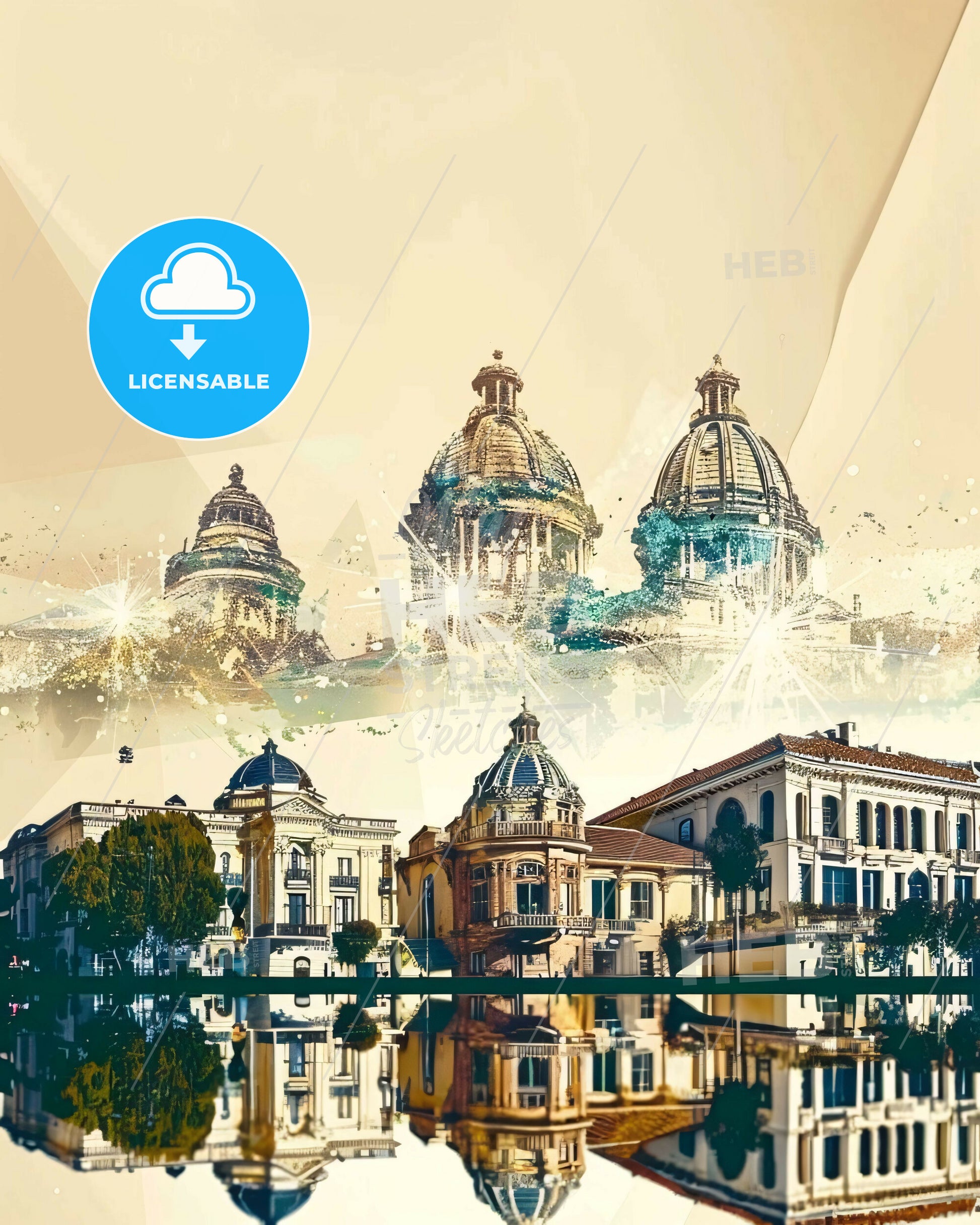 Vista City Skyline Double Exposure Art Poster - A building next to a body of water