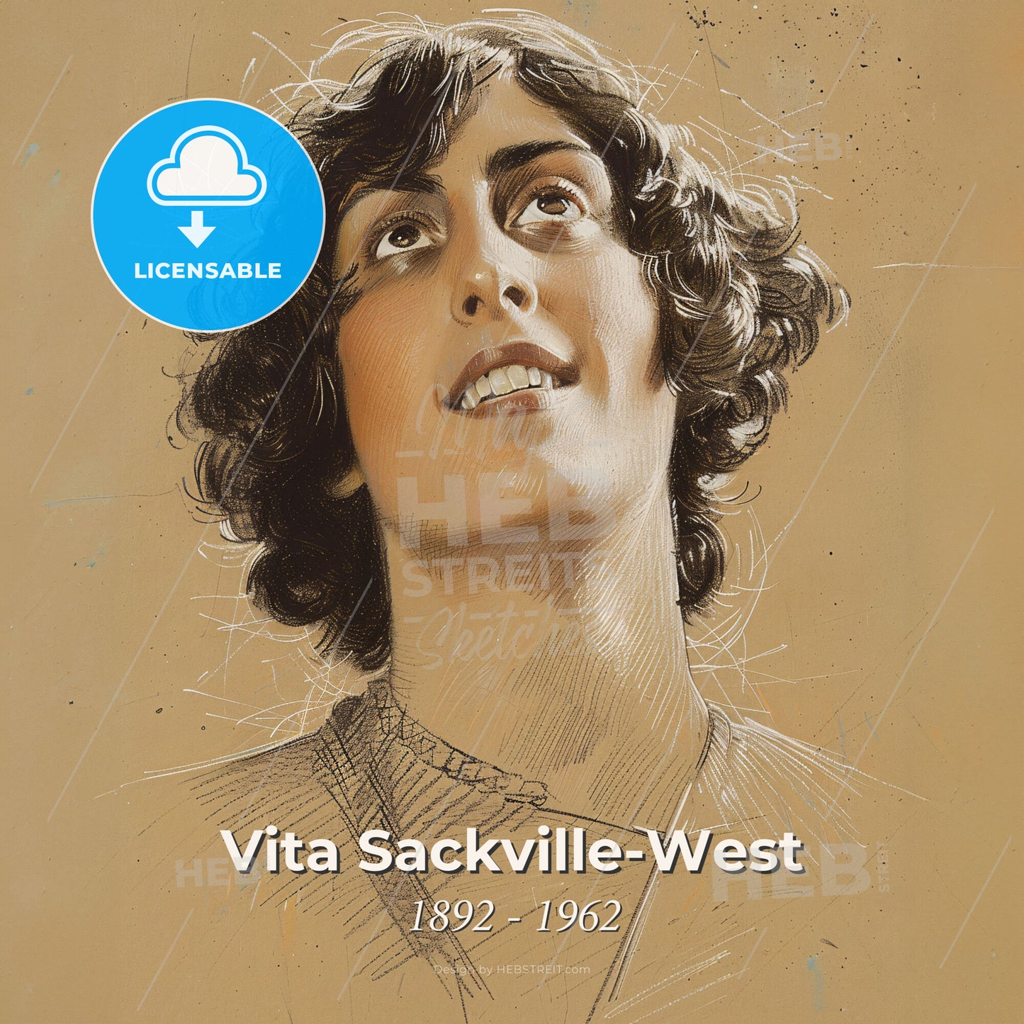 Vita Sackville-West, 1892 - 1962, British writer and gardener - A Drawing Of A Woman Looking Up Print Template