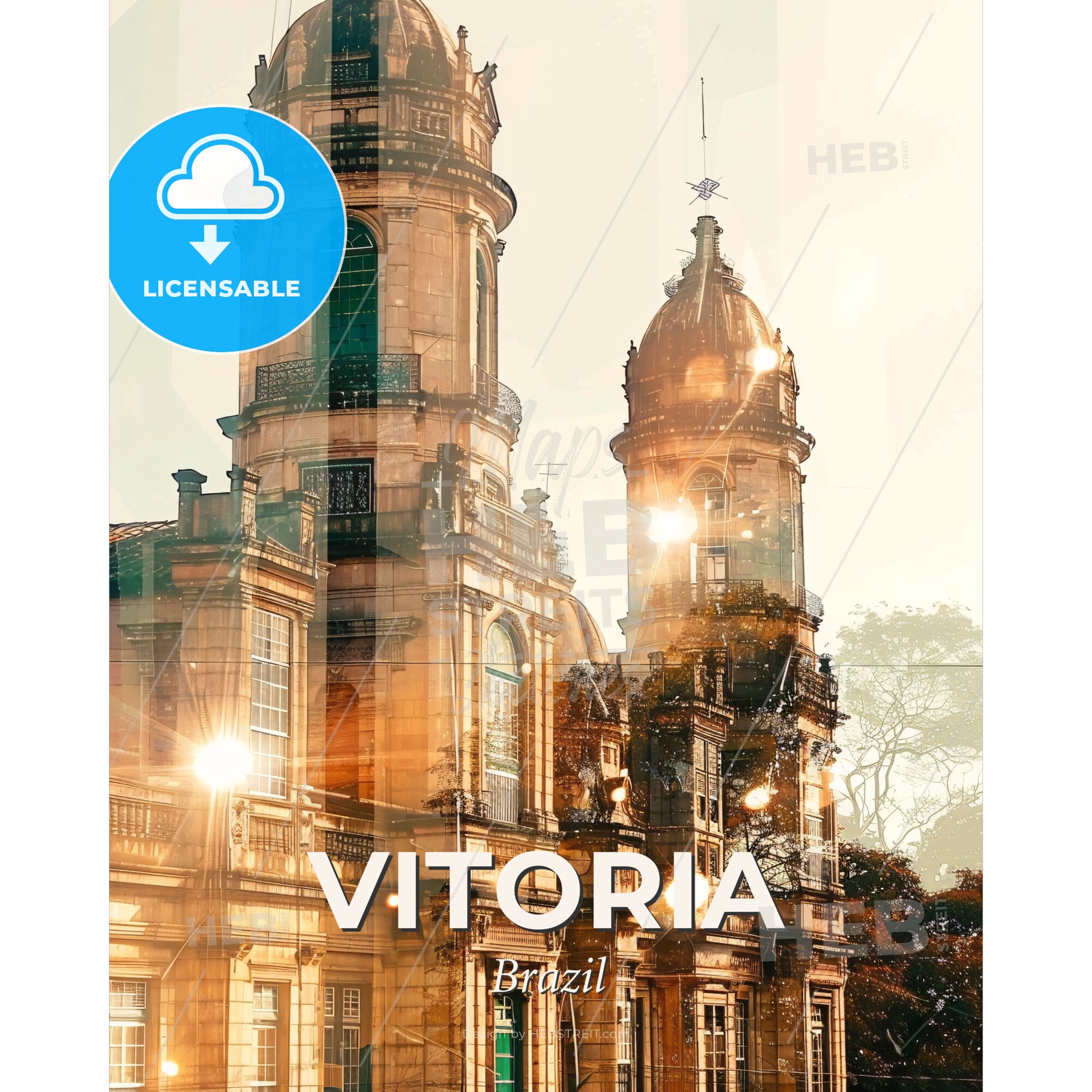 Vitoria Skylines And Local Icons Composite - A building with a tower - Square format print template