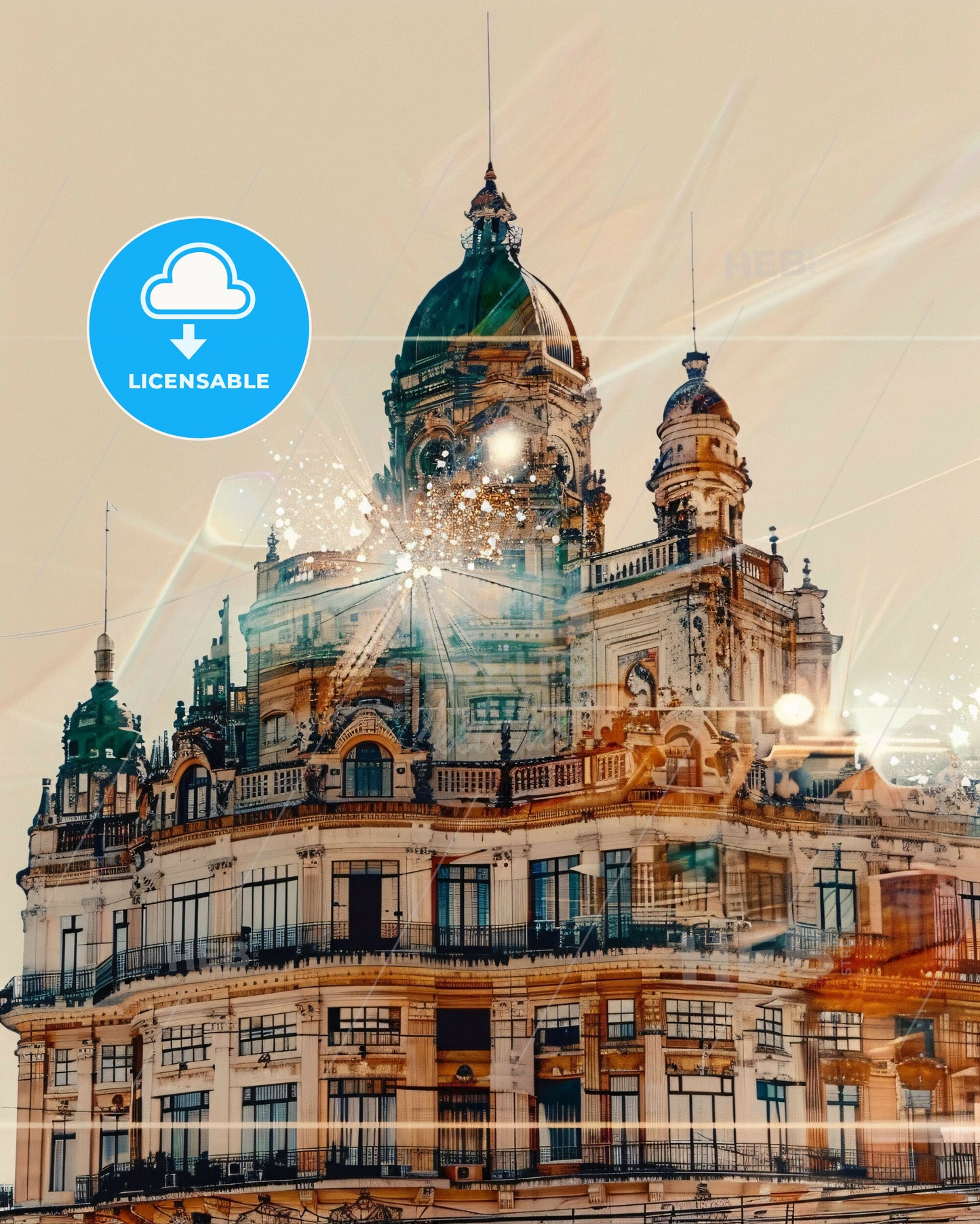 Vitoria Skyline Poster Art: Local Icons Sparkle - A building with a tower and fireworks