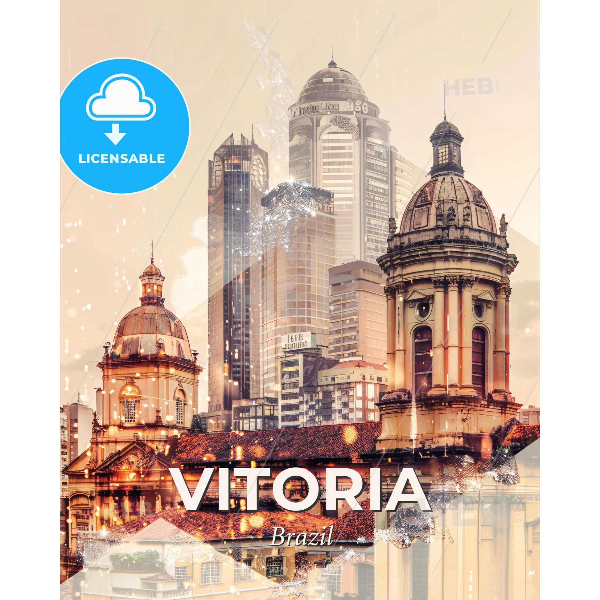 Vitoria Double Exposure Skyline Poster Art - A building with a dome roof and a city skyline - Square format print template