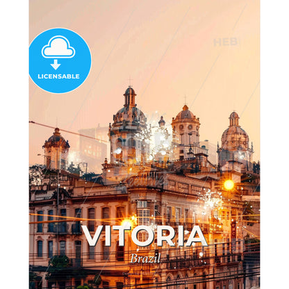 Vitoria Skyline Sunlit Cityscape Art Print - A building with many windows and a street light - Square format print template