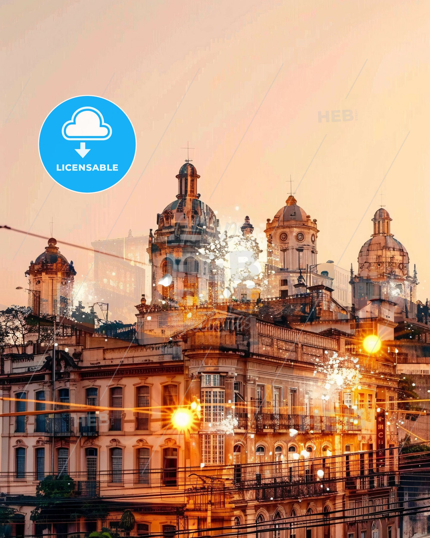 Vitoria Skyline Sunlit Cityscape Art Print - A building with many windows and a street light