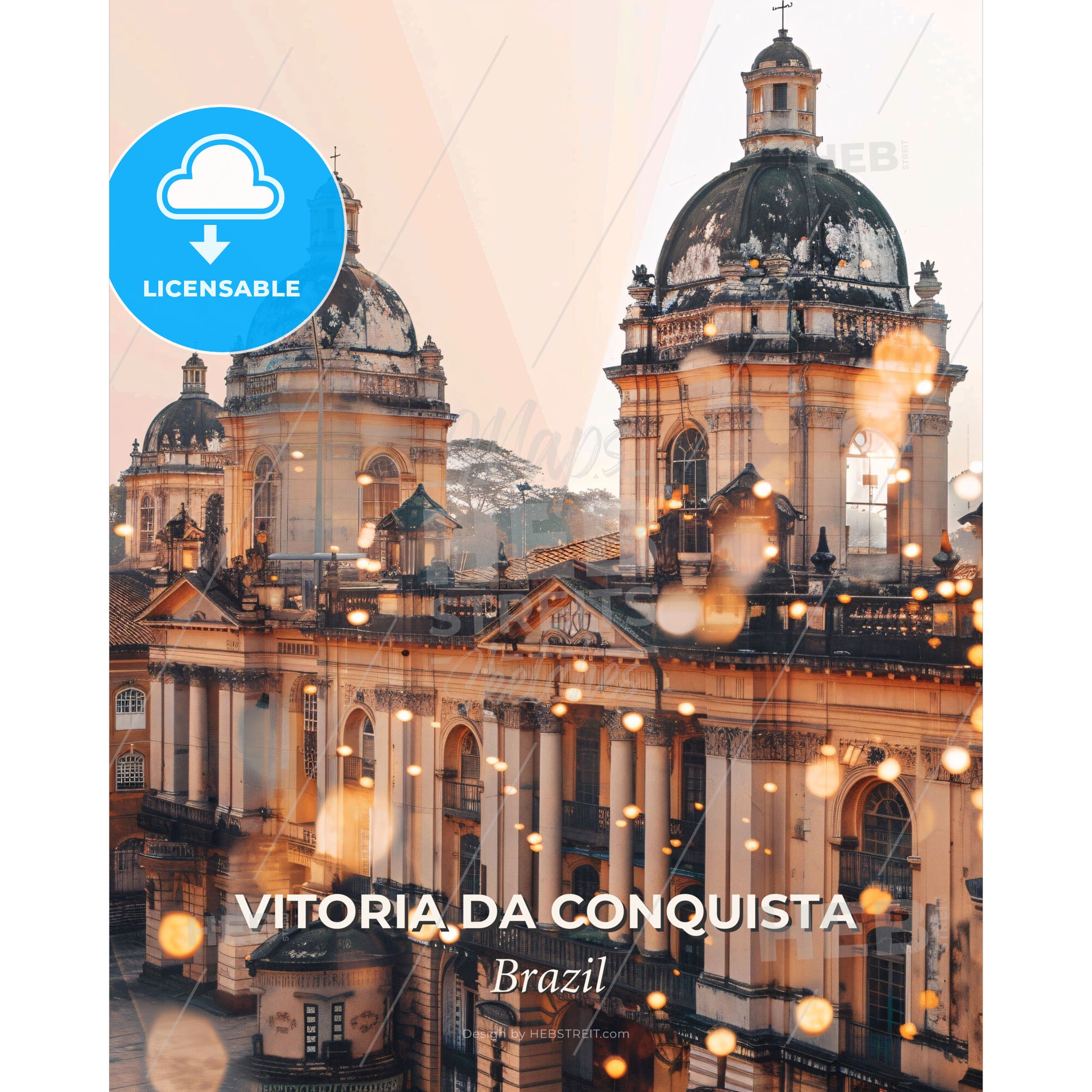 Vitoria da Conquista City Art Skyline Composite - A building with a dome shaped roof - Square format print template