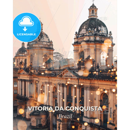 Vitoria da Conquista City Art Skyline Composite - A building with a dome shaped roof - Square format print template