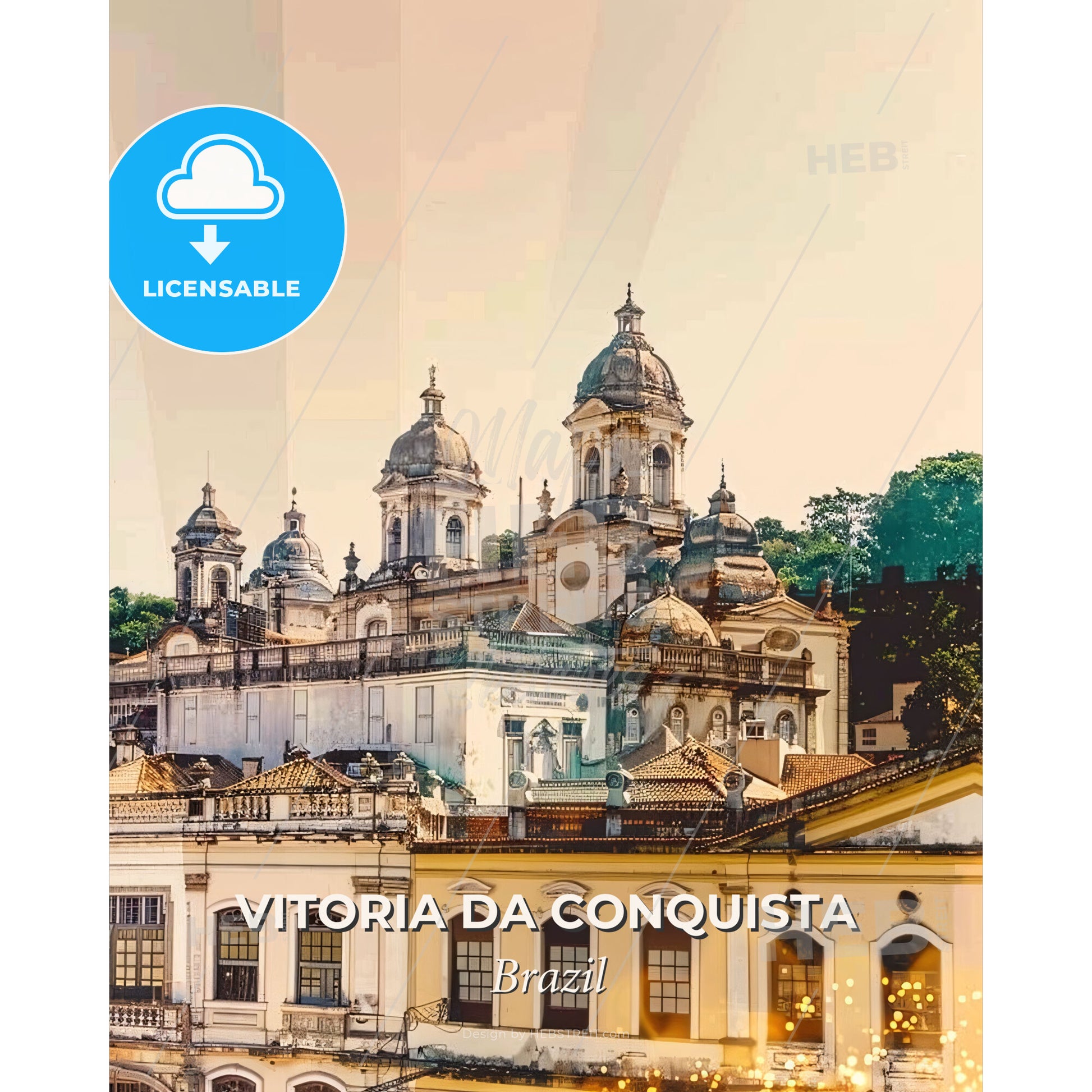 Vitoria da Conquista City Skyline Double Exposure Art - A large building with many domes - Square format print template