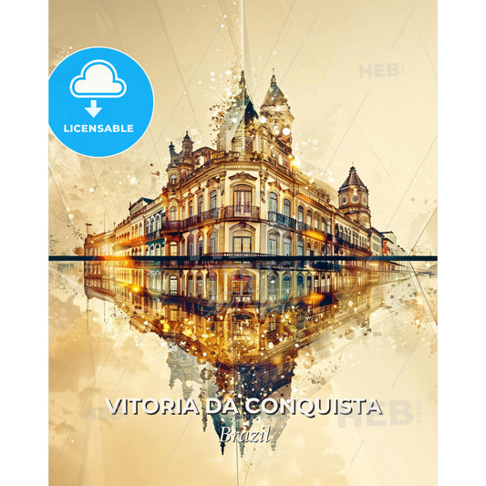 Vitoria da Conquista, Skyline Glamour Local Art Poster - A building with a reflection of water - Square format print template