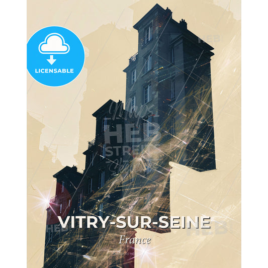 Vitry-sur-Seine Skyline Double Exposure Composite Poster - A building with a light shining on it - Square format print template