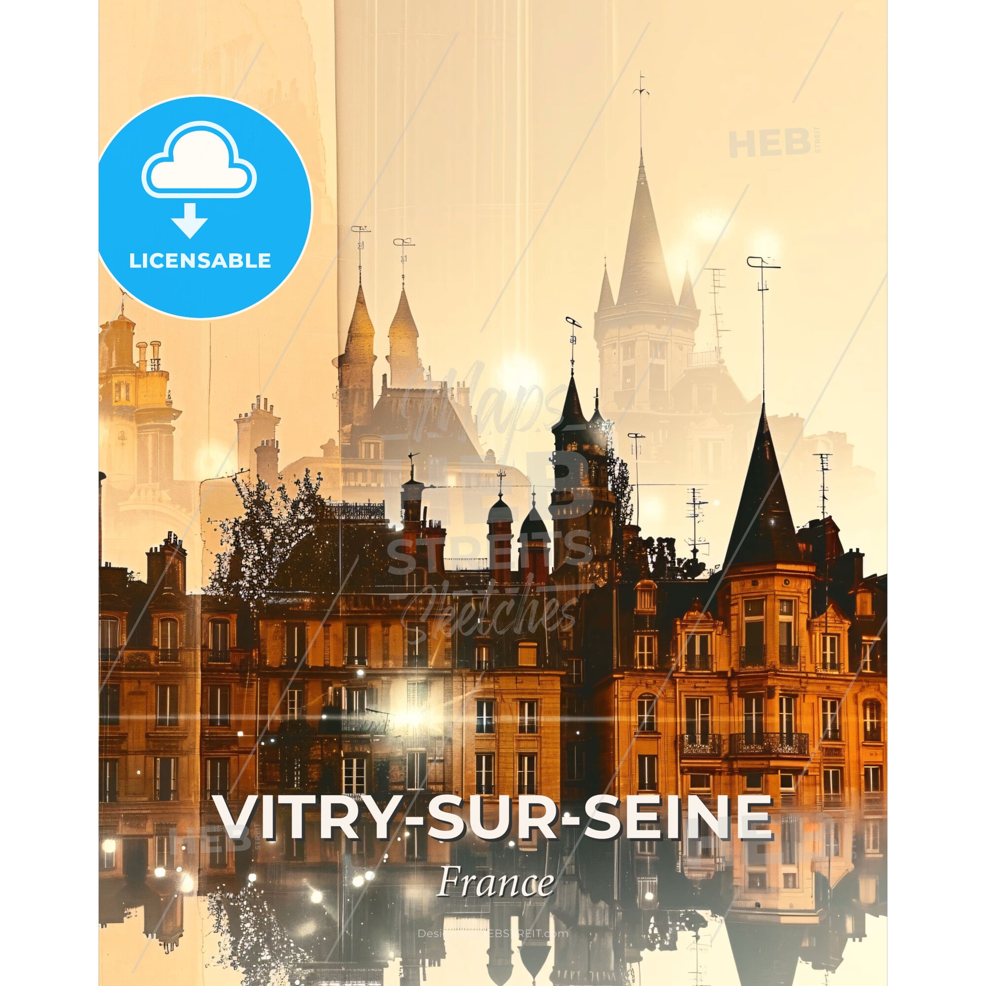 Vitry-sur-Seine Double Exposure City Skyline Art - A city with many buildings - Square format print template