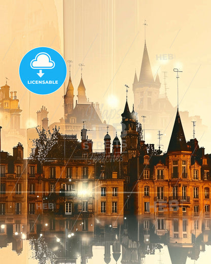 Vitry-sur-Seine Double Exposure City Skyline Art - A city with many buildings