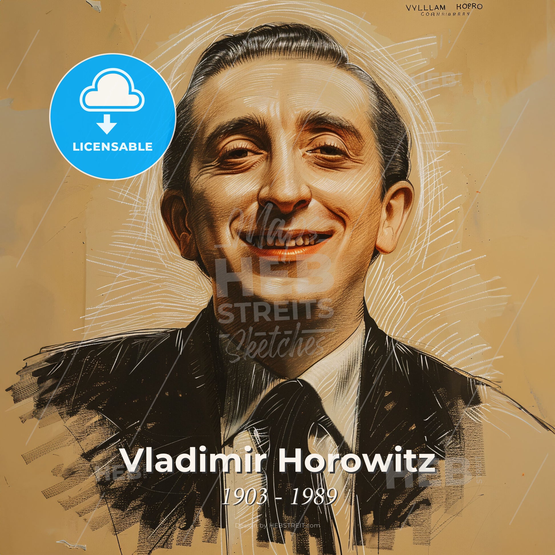 Vladimir Horowitz, 1903 - 1989, Russian-American pianist - A Man Smiling With A Tie Print Template