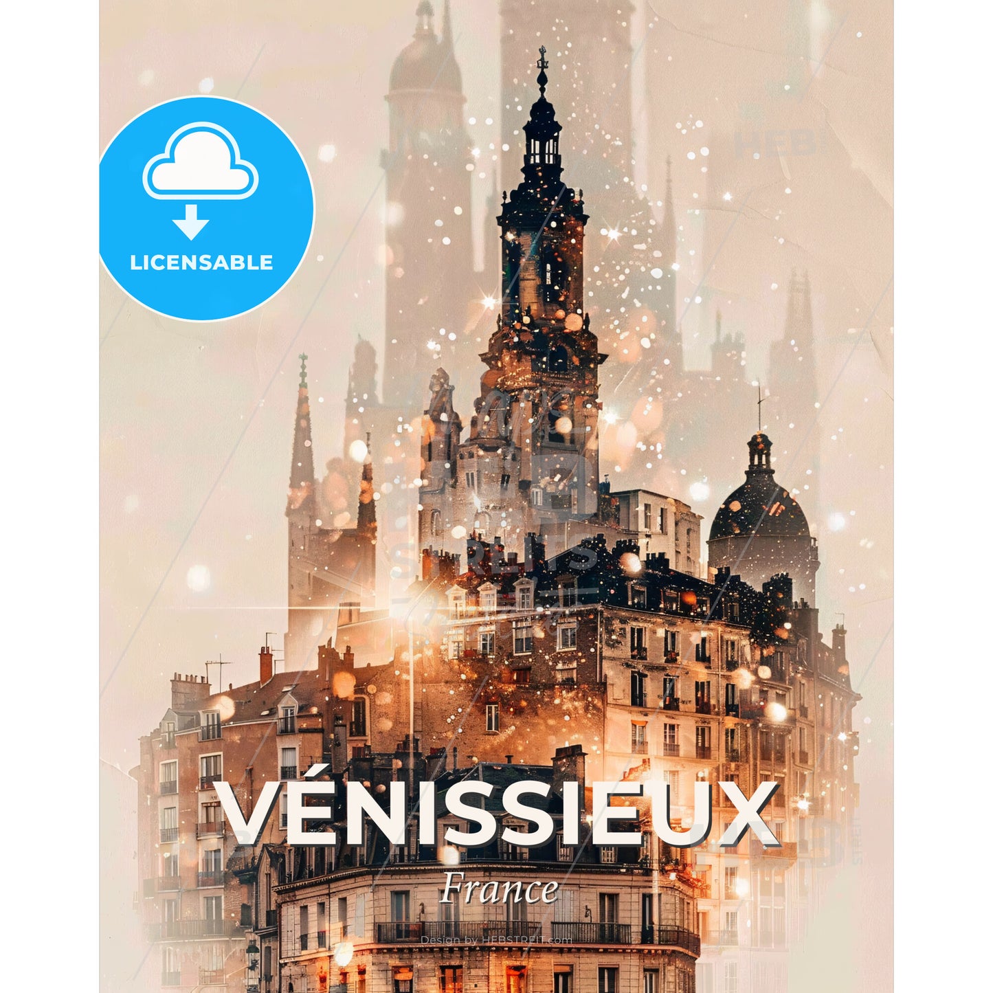 Vénissieux Skyline Composite Art - A building with a tower - Square format print template