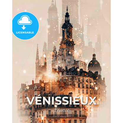 Vénissieux Skyline Composite Art - A building with a tower - Square format print template
