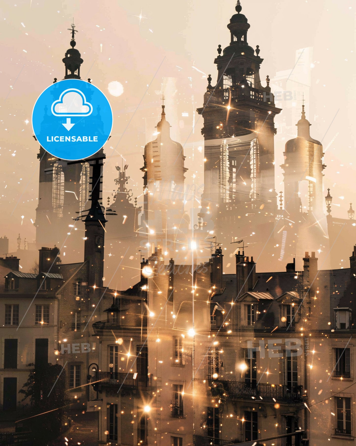 Vénissieux Skyline Art: Double Exposure Silhouette - A city with many buildings