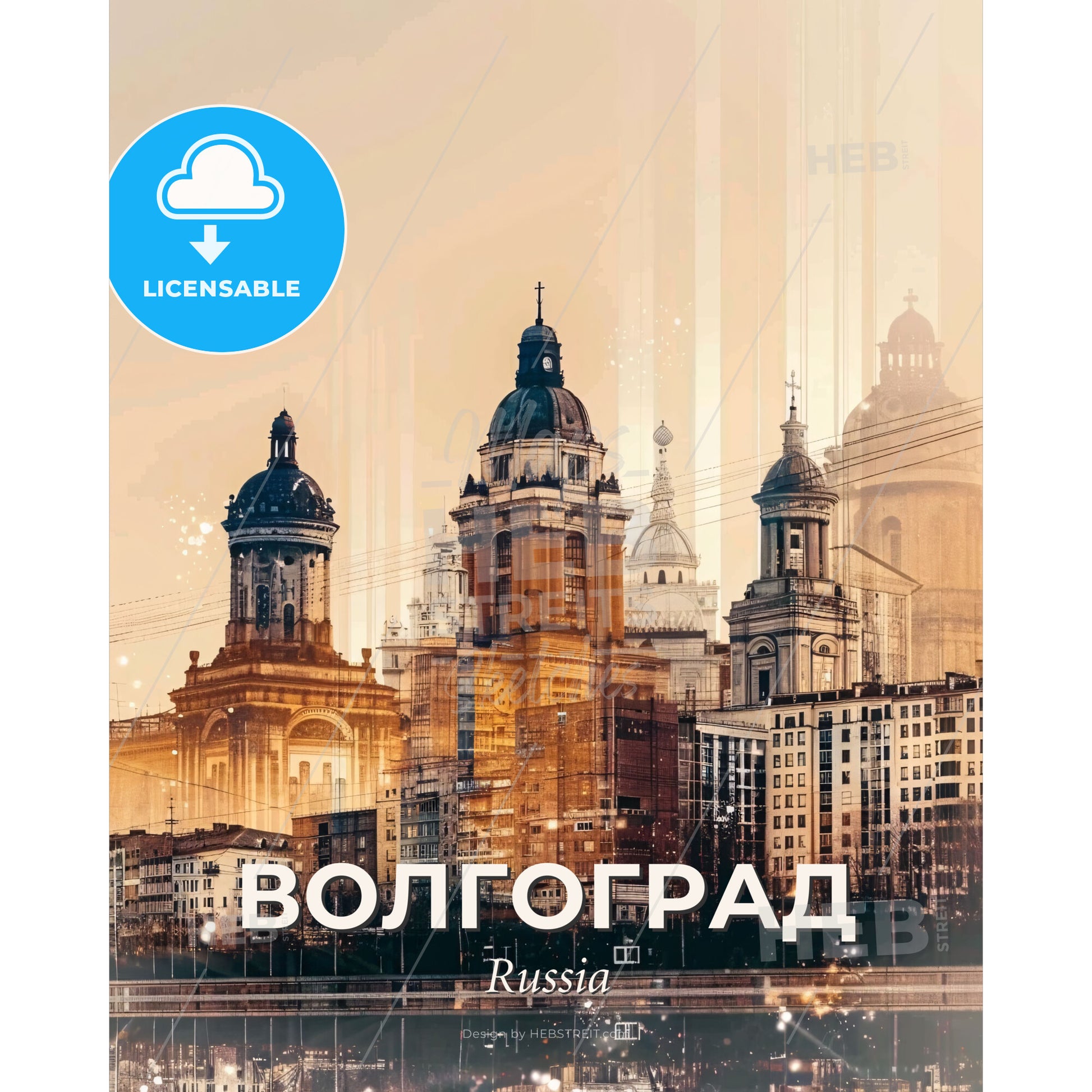 Volgograd Skyline Double Exposure Poster - A city skyline with many buildings - Square format print template