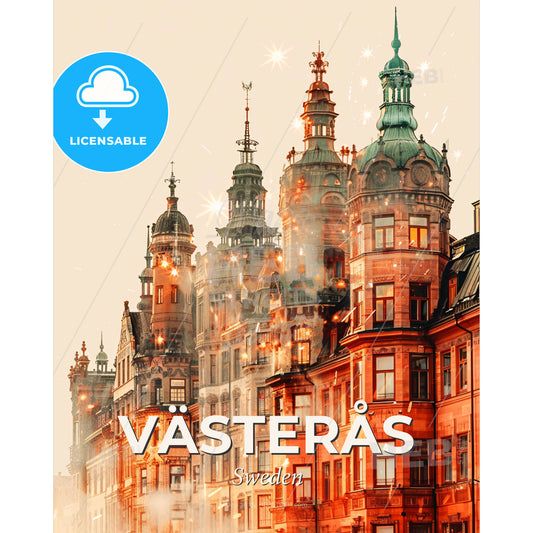 Vasteras Skyline Composite Art Glows and Sparks - A building with many windows - Square format print template