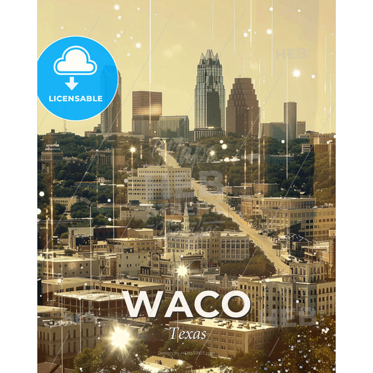 Waco Skyline Double Exposure Cityscape Poster Art - A city with many buildings - Square format print template