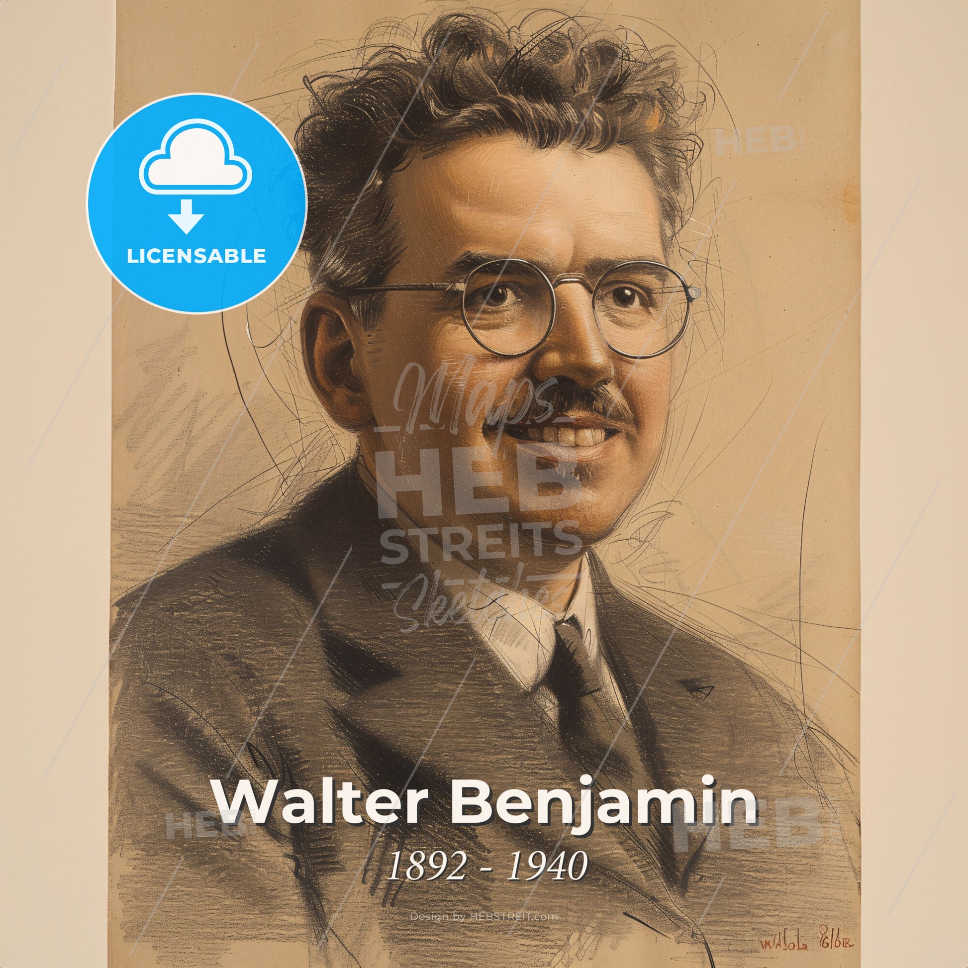 Walter Benjamin, 1892 - 1940, German philosopher - A Portrait Of A Man Wearing Glasses Print Template