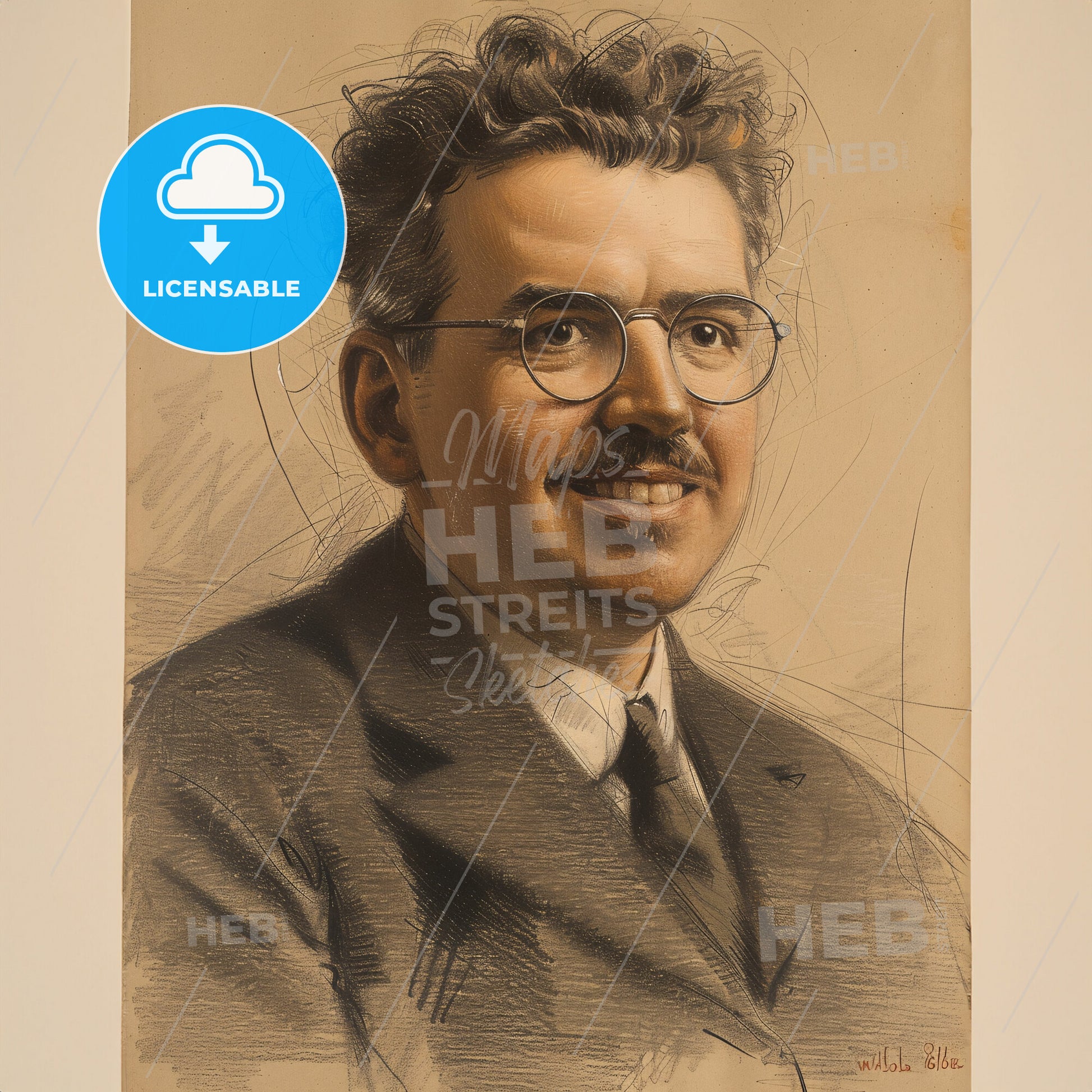 Walter Benjamin, 1892 - 1940, German philosopher - A Portrait Of A Man Wearing Glasses