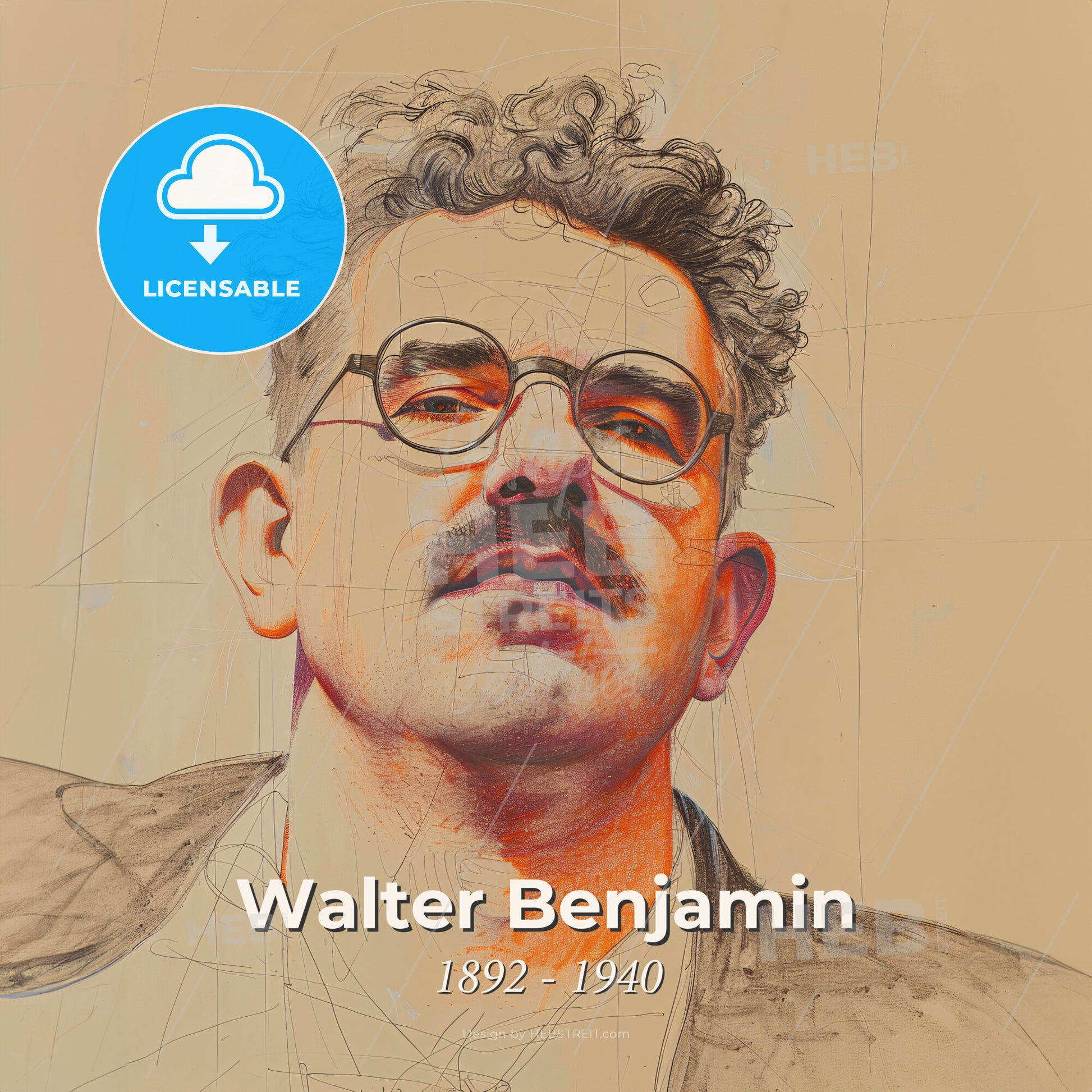Walter Benjamin, 1892 - 1940, German philosopher - A Man With Mustache And Glasses Print Template