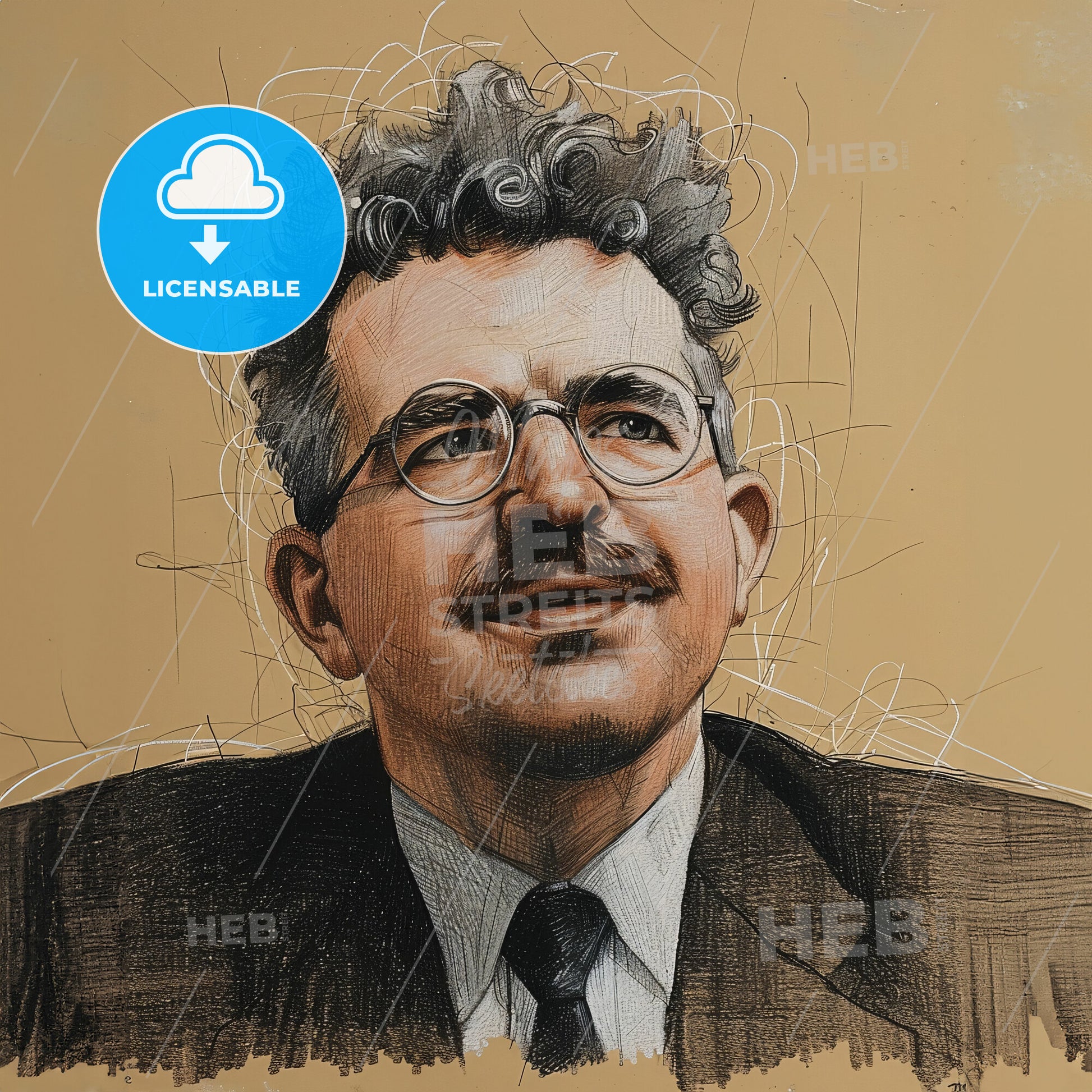 Walter Benjamin, 1892 - 1940, German philosopher - A Man With Curly Hair Wearing Glasses And A Suit