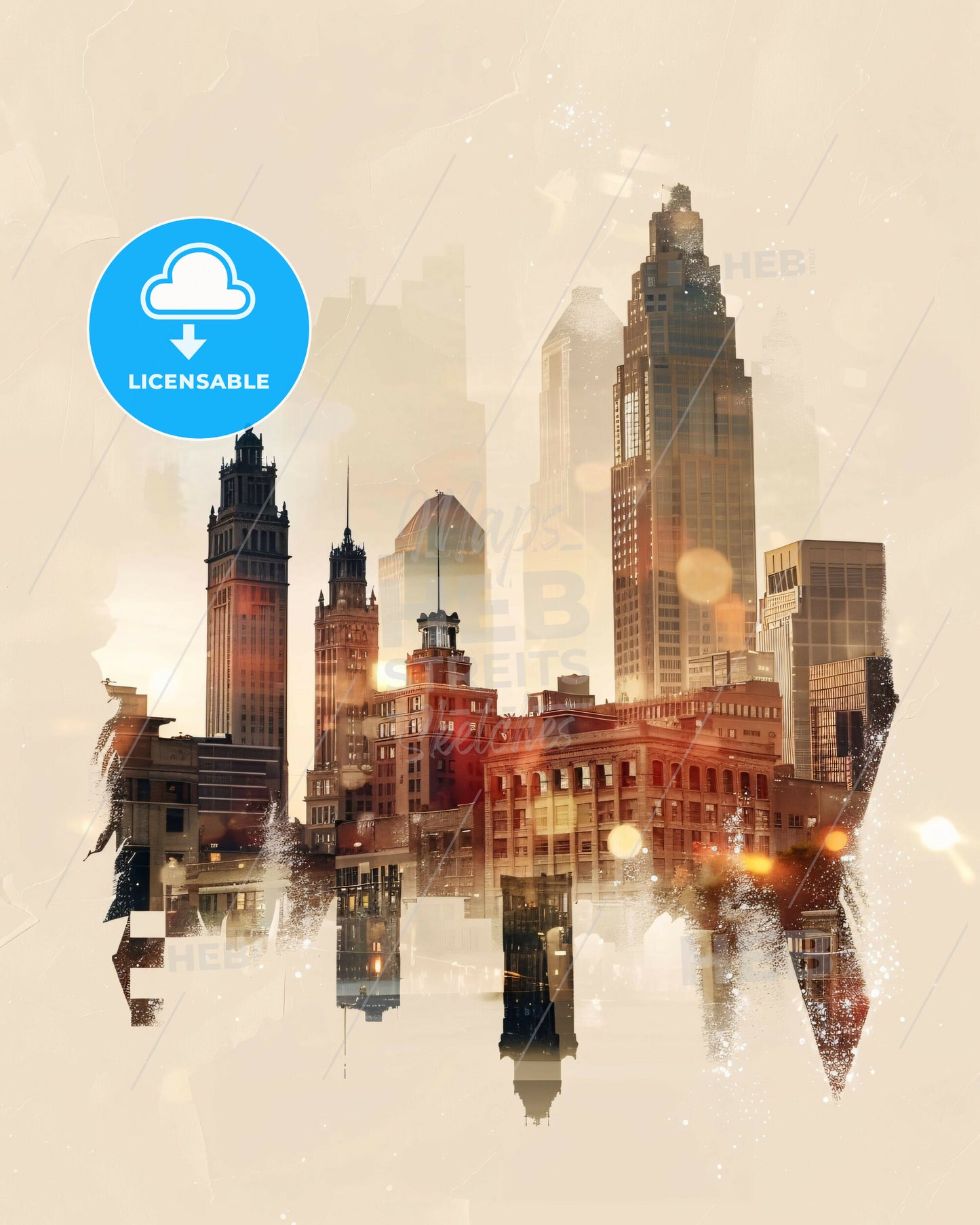 Warren Skyline Double Exposure Art - A city skyline with many tall buildings