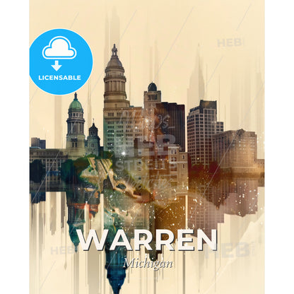 Warren, Michigan City Skyline Composite Art Poster - A city skyline with many tall buildings - Square format print template