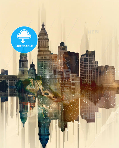 Warren, Michigan City Skyline Composite Art Poster - A city skyline with many tall buildings