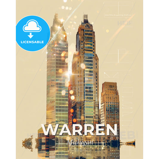 Warren City Skyline Exposure Composite - A group of tall buildings - Square format print template